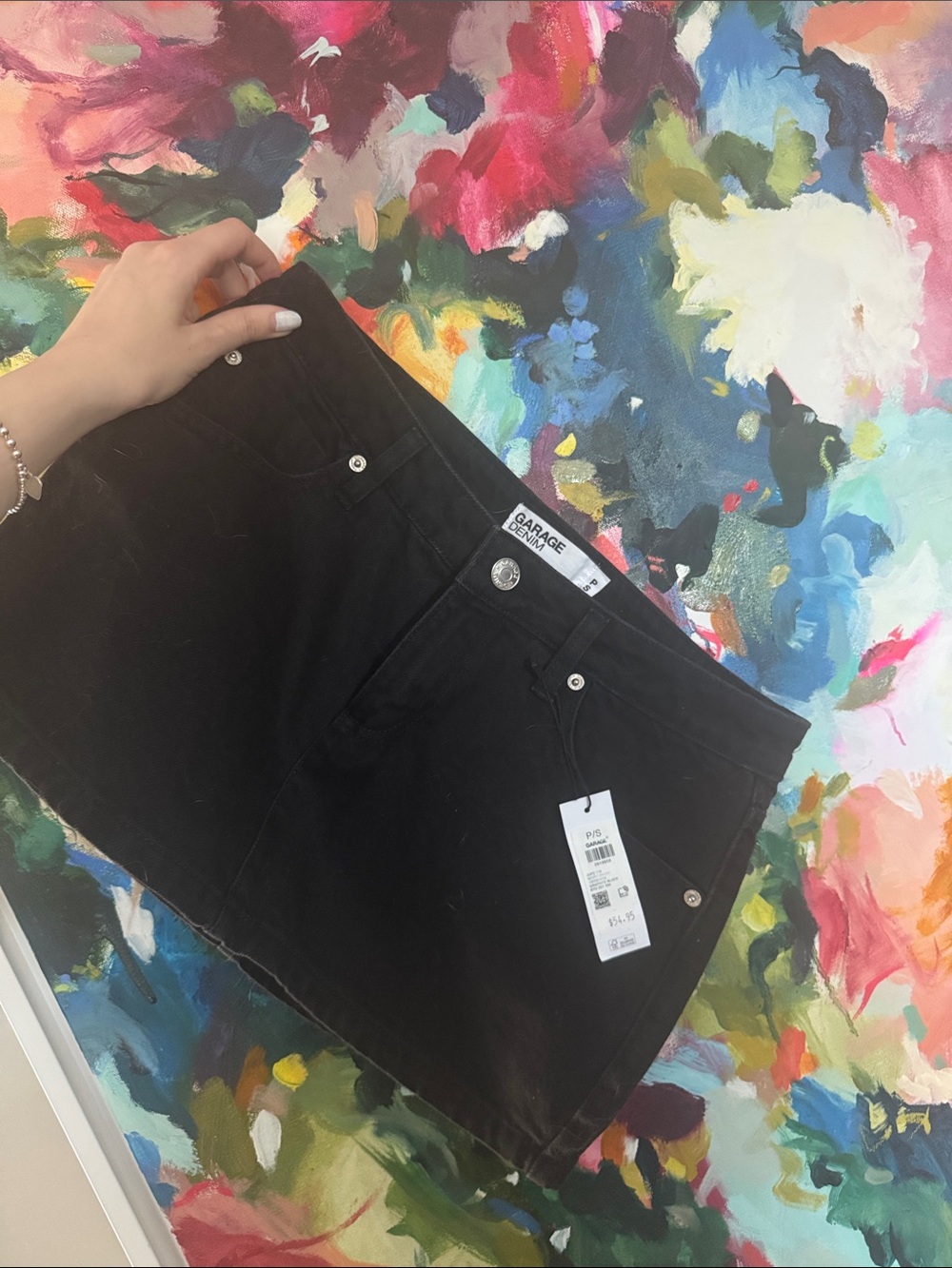 Garage Black Denim Mini Skirt with Front Pockets (built in shorts underneath)